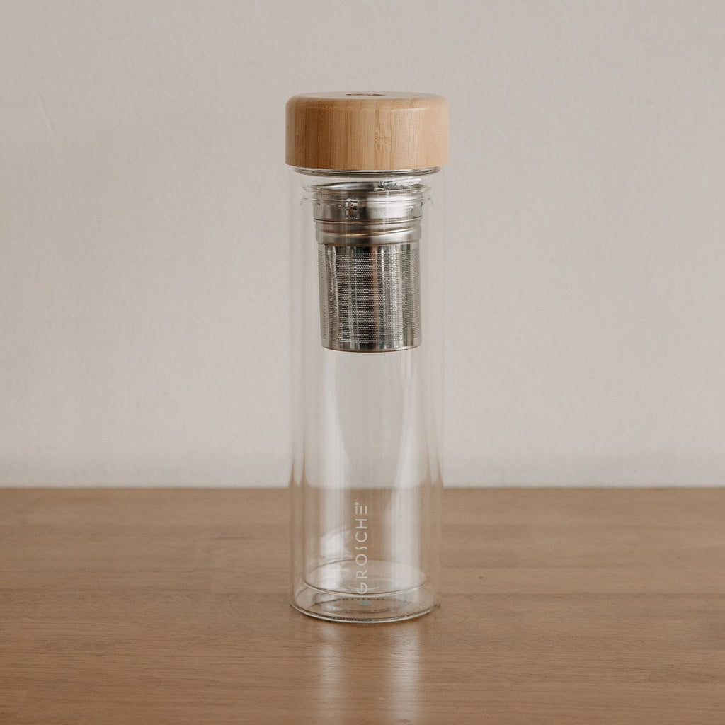 Grosche Copenhagen Tea & Fruit Infuser Bottle, Double Wall Glass Water Bottle